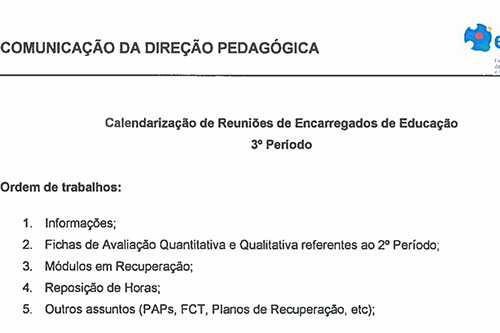 Mapa Reuniões 3º período Encarregados de Educação